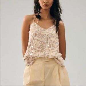 Anthro Porridge Arielle Sequin Tank Ivory